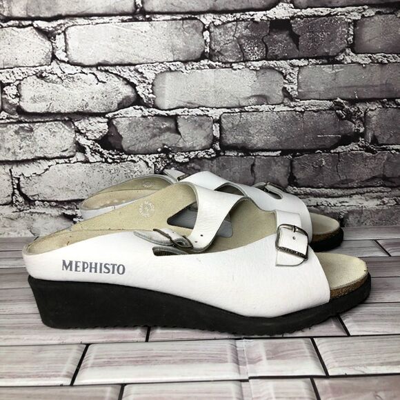 Mephisto White Genuine Leather Wedge Slides Strap Sandals Women’s Sz 42EU/11M US - Picture 1 of 16